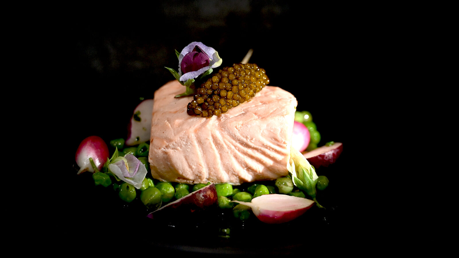 Salmon English Peas, Radish, Osetra Caviar 16x9 LowRes