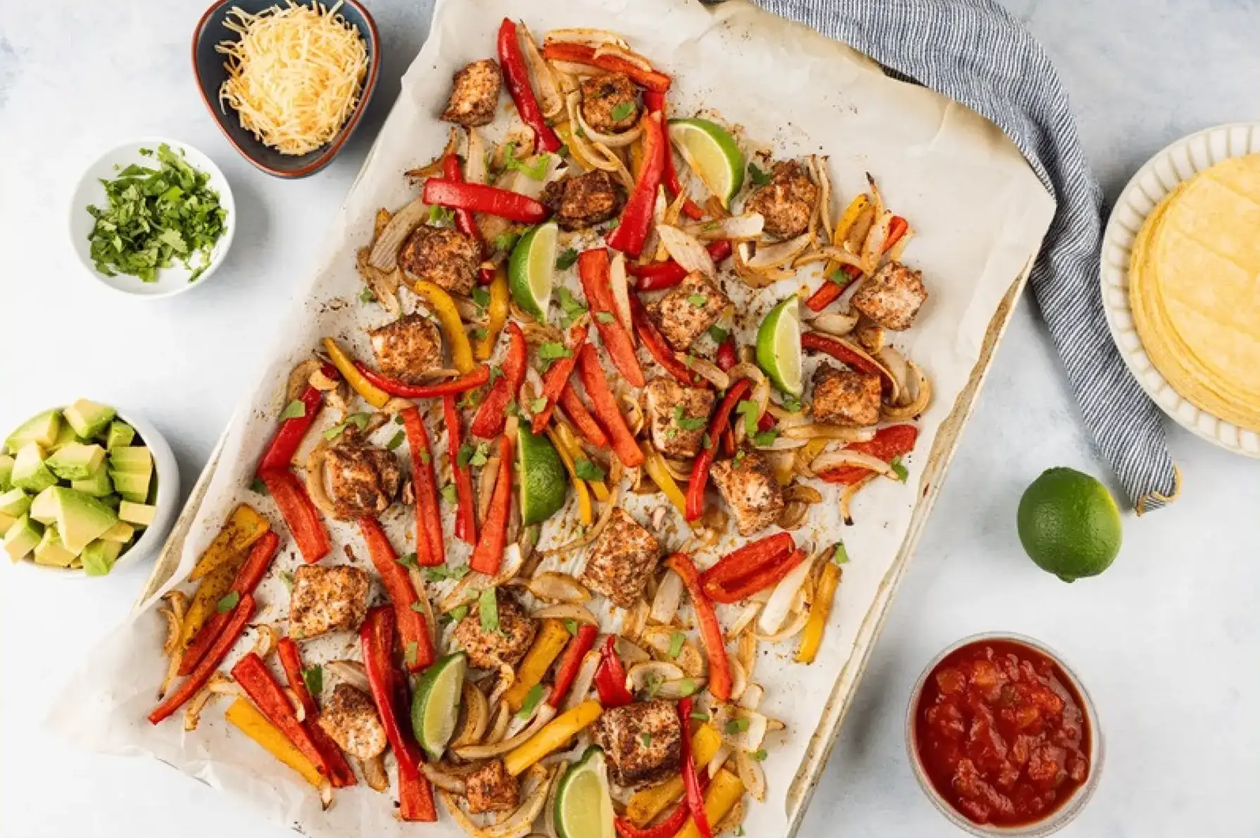 Sheet pan salmon fajitas